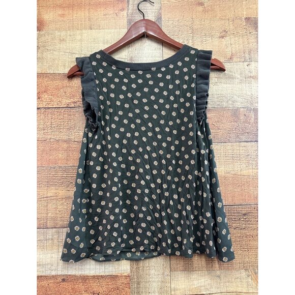 Loft Womens Floral Print Sleeveless Top With Ruffled Shoulders Green SP - Picture 6 of 6